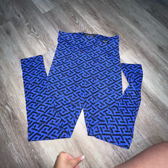 Versace Blue and Black Geometric Pattern Leggings - Picture 2 of 5